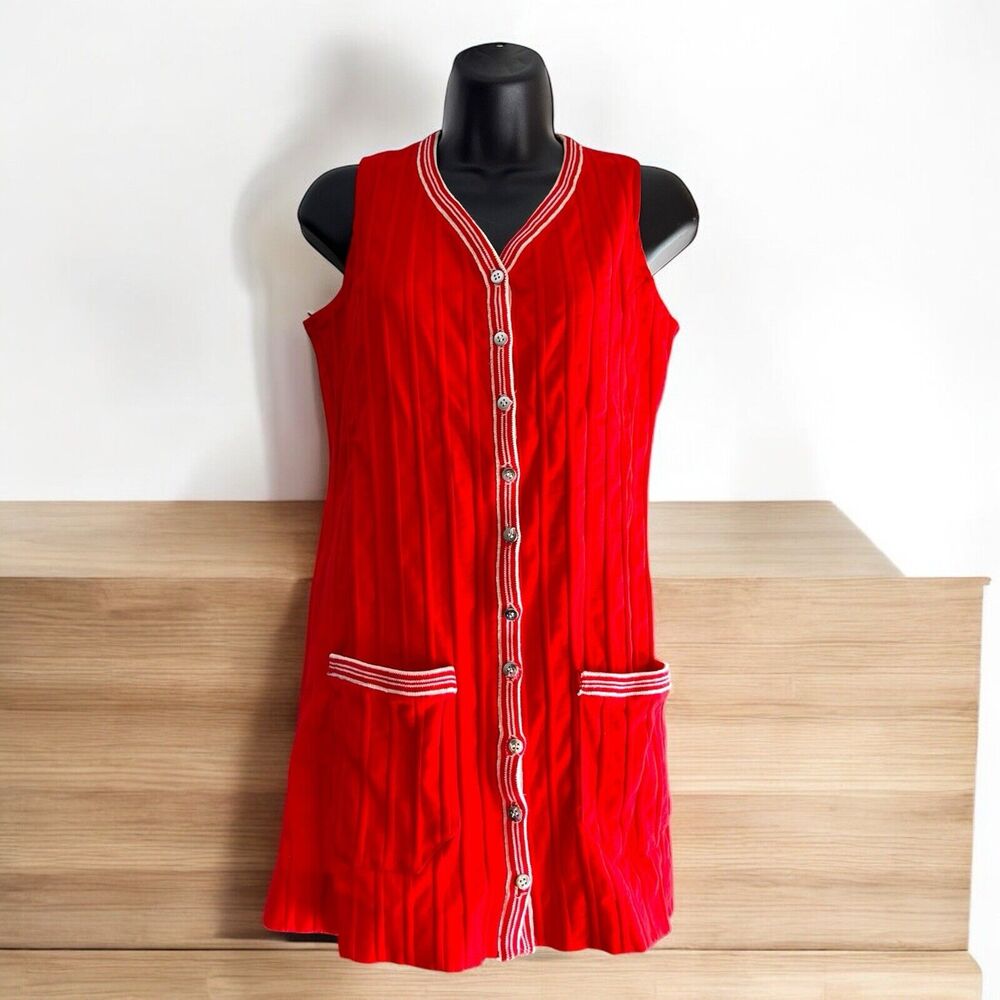 Vintage College Town Of Boston Red Sweater Vest Cardigan Sweater Size Medium